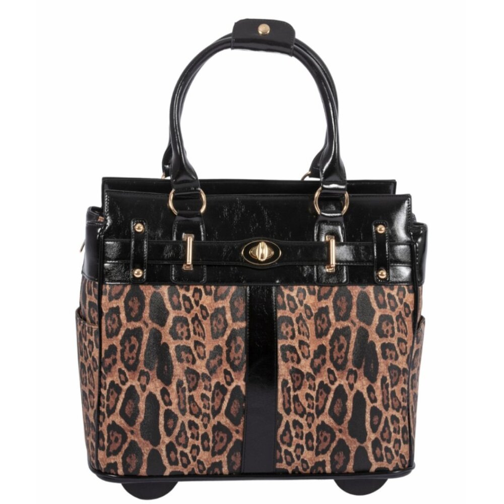 JKM and Company LONDON Leopard Rolling Laptop Bag Briefcase Tote or Travel Bag